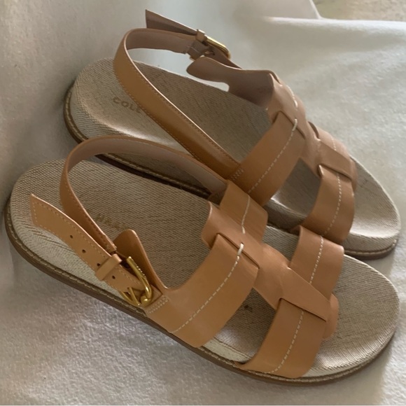 COLE HAAN Marlee Fisherman Footbed Sandals Leather Womens Tan Sz 8 B Open Toe - Picture 2 of 8